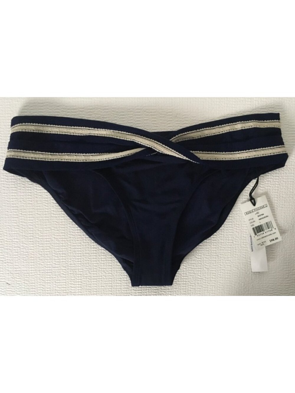 Robin Piccone Swim Bikini Bottom Size L Navy Blue  White Twisted Waistband New